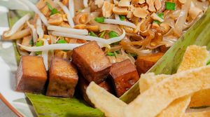 Lemongrass Pad Thai Fried Noodles with Pressed Tofu at Noodles Now in Koh Samui