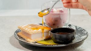 Thai Red Milk Tapioca Custard with Lychee Jelly Sandwich at Noodles Now in Koh Samui