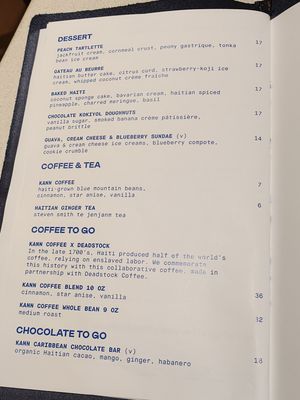 dessert and coffee menu (september 2025) at Kann in Portland