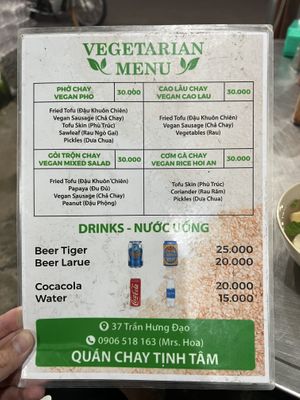 Menu  at Quán Chay Tinh Tam - Vegan Restaurant Hoi An in Hoi An
