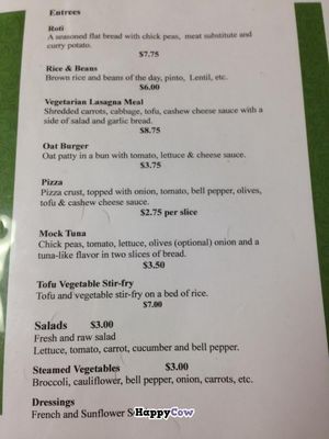 Menu page 2. at Living Well Vegetarian Restaurant in Huntingdon