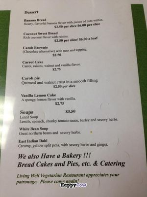 Menu page 3. at Living Well Vegetarian Restaurant in Huntingdon