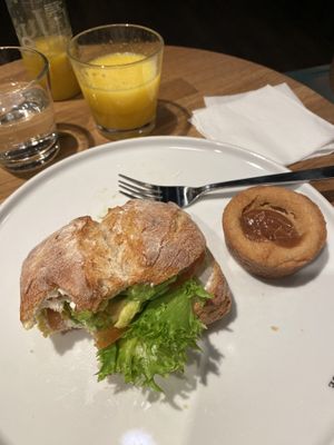 avo and tomato sandwich and toffee cake  at Espresso House - Drottninggatan in Stockholm