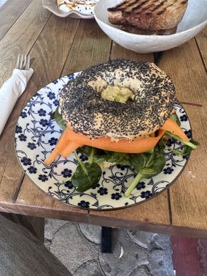 Hummus bagel - requested vegan (no butter)  at Hana Corner Cafe in Tirana