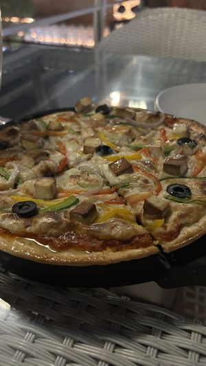 Vegan pizza, really good!  at The Tattoo Cafe and Lounge in Jaipur