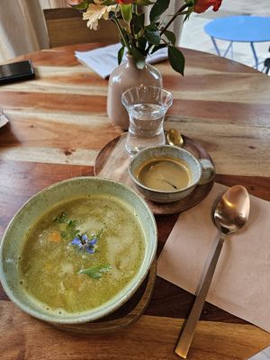 Soup of the day (lentil soup) with espresso at Onda  in Luxembourg City