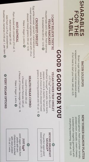 The Vegan part of the menu at Turning Point in Bryn Mawr