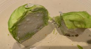 Inside (and half eaten lol) vegan coconut soft cake   at Đông Hưng Viên Bakery in Westminster