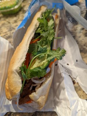 Veggie grilled pork banh mi at Đông Hưng Viên Bakery in Westminster