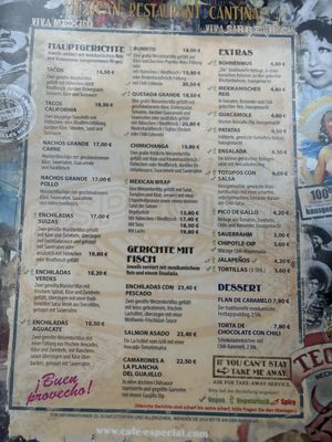 Menu  at CAFE ESPECIAL in Saarbrucken