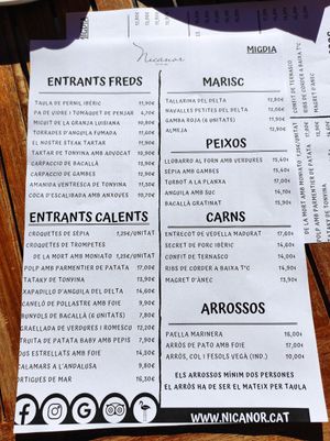 Menú. at Restaurant Nicanor in Deltebre