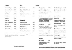 Menu at Coffee Karros in Berlin