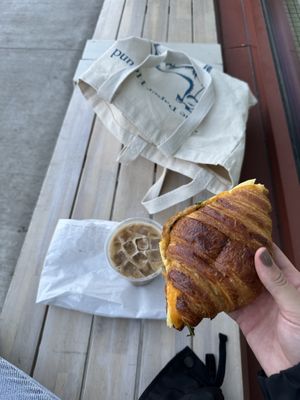 croissant breakfast sandwich & iced vanilla latte   at To Live For in Vancouver