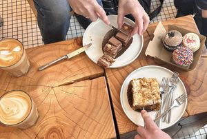 Lattes, hazelnut cake, carrot cake, cupcakes  at To Live For in Vancouver