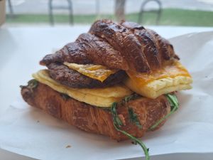 Croissant breakfast sandwich at To Live For in Vancouver