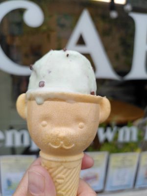 The mint choc chip in bear cone (August 2024) at Borth Cafe - Uncle Albert's Ice Cream Emporium in Borth
