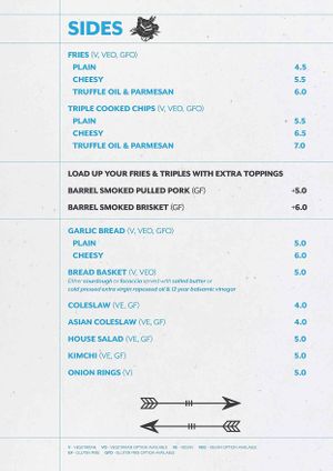Sides Menu at Ice  in Bury St Edmunds