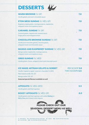 Desserts Menu at Ice  in Bury St Edmunds