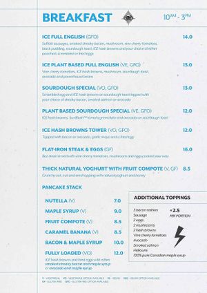 Breakfast Menu at Ice  in Bury St Edmunds