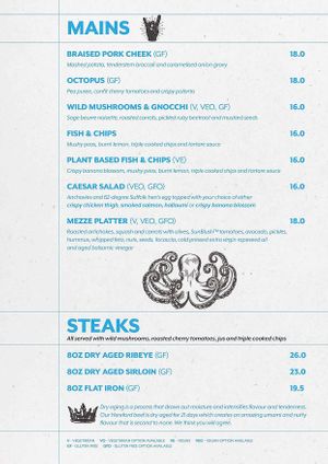 Mains Menu at Ice  in Bury St Edmunds