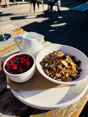 Granola with stewed berries and almond milk at Jack Rabbit in Lake Tekapo
