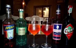 Some of the Spritz spirit options at Radici Cocktails & Beer in Albano Laziale