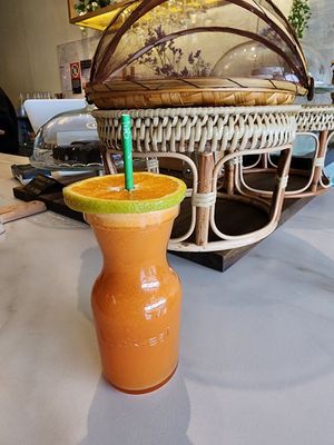 Orange, carrot and ginger juice at The Living Story Cafe in Enmore