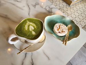 Matcha latte at The Living Story Cafe in Enmore