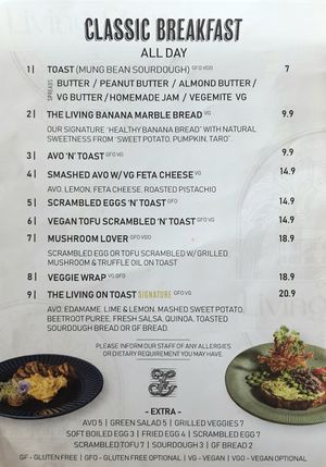 menu at The Living Story Cafe in Enmore