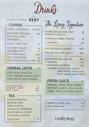menu at The Living Story Cafe in Enmore