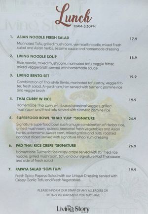 menu at The Living Story Cafe in Enmore