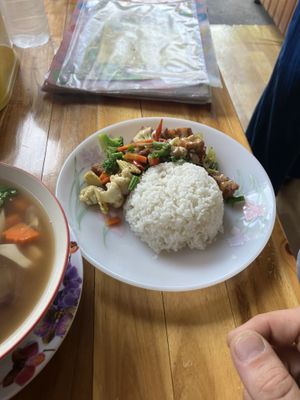 rice with pork belly basil stuff   at Sinart Veggie in Bangkok