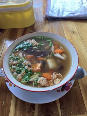 tom yum mushroom soupp  at Sinart Veggie in Bangkok