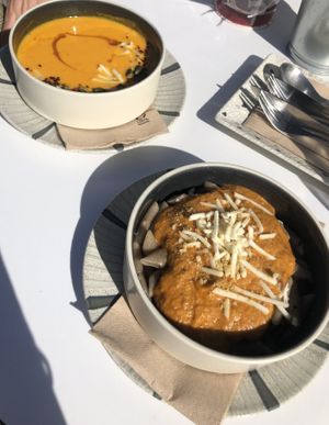 Pumpkin cream and buckwheat pasta (my personal favorite)  #Veganuary at Toc Toc in Tenerife