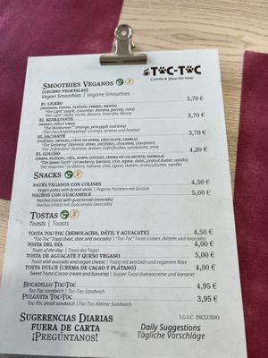 Menu  at Toc Toc in Tenerife