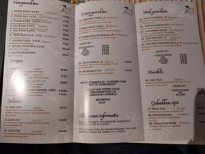 Menu at Thanakorn in Deinze