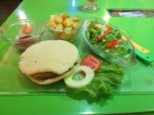 Veggie burger at Tierra Sana in La Paz