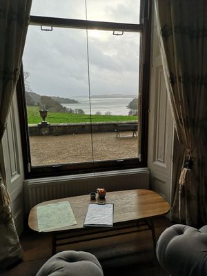 View from a window in the main house that has its own cafe. at Crofters Cafe in Truro