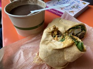 Soup and Bkfast Wrap  at Electric Beets in Brooklyn