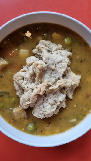 Pea soup with tofu and biscuit at Electric Beets in Brooklyn