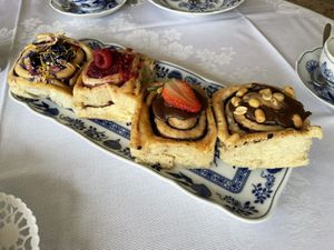 Blueberry, Raspberry, Chocolate, Snickers (l2r)  at Cinnamood in Koblenz