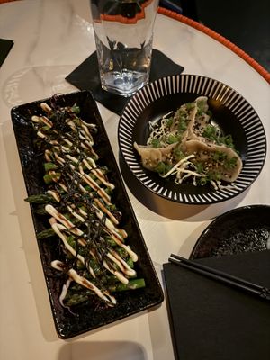 asparagus and steamed dumplings   at Wild Orange in Honolulu