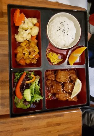 Lemon Chicken Bento Box at Kuan Yin Tea House in Southport