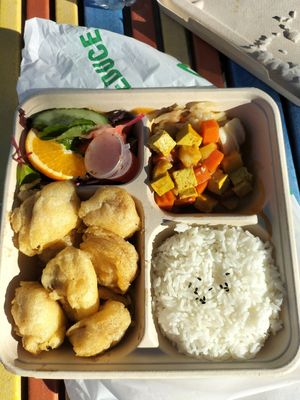 Bento Box with salt n pepper mushrooms 🤤 at Kuan Yin Tea House in Southport