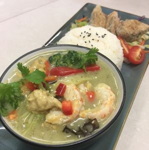 Thai seafood green curry.  at Kuan Yin Tea House in Southport