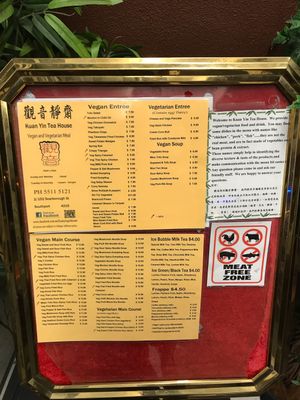 Menu at Kuan Yin Tea House in Southport