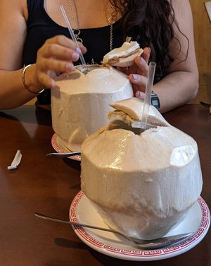 The $5 coconuts were huge and completely full of juice. The pump is incredible too. at Veggie House in Las Vegas