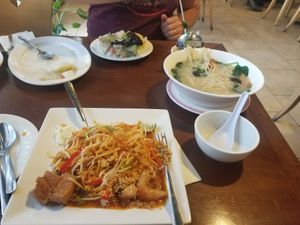 Spicy Pad Thai, Japanese Ramen, Buddha plate and rice at Veggie House in Las Vegas
