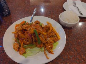 Fresh mango chicken. Not on the menu yet. And very good at Veggie House in Las Vegas