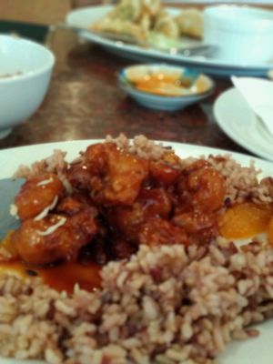 orange chicken!  at Veggie House in Las Vegas